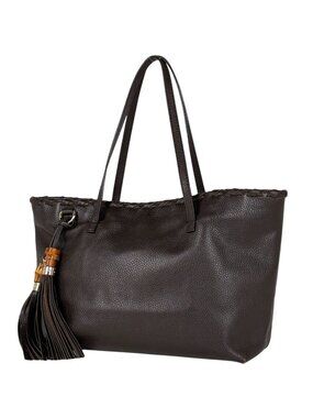 Gucci Bamb Tote Tassel Fringe Leather Brown